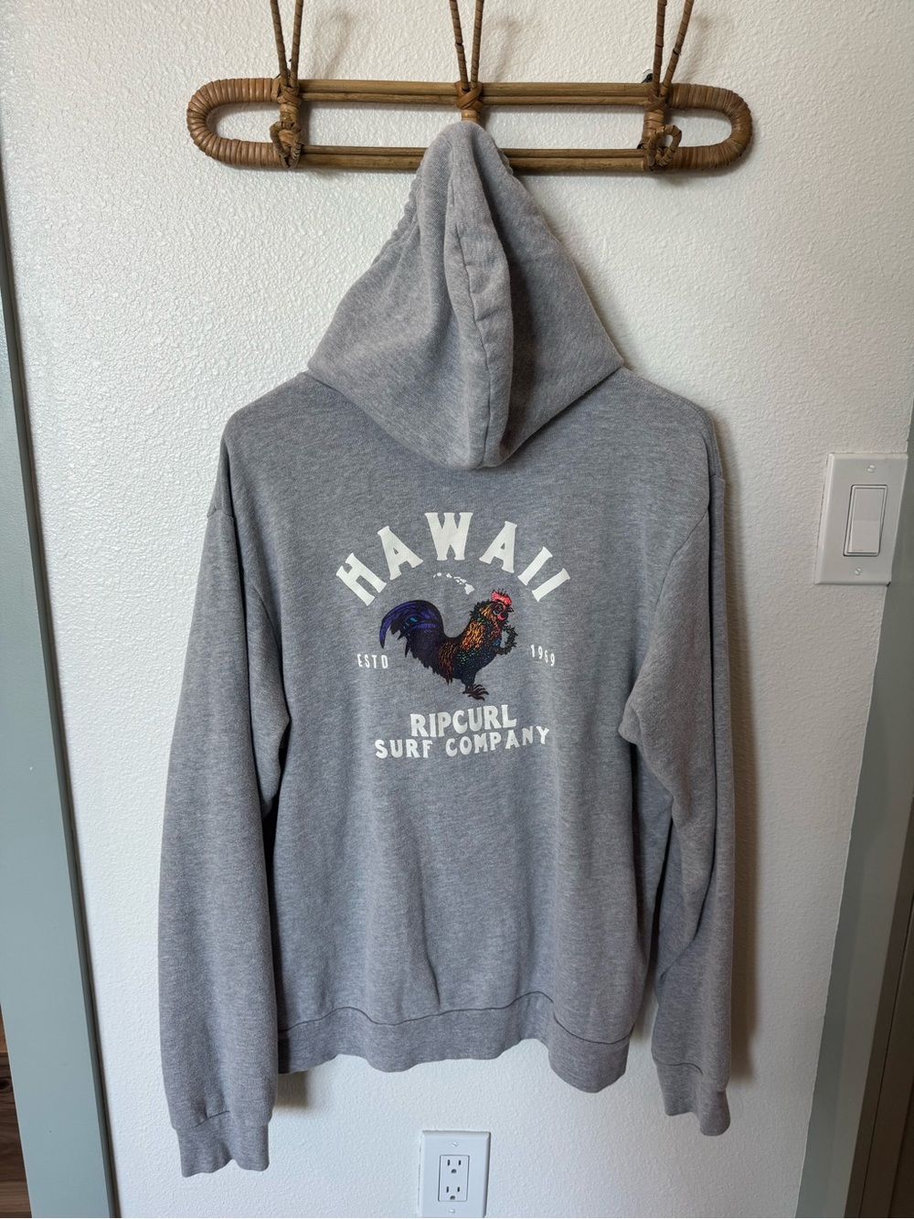 Rip curl Gray Zip-Up Hoodie with Hawaii Print